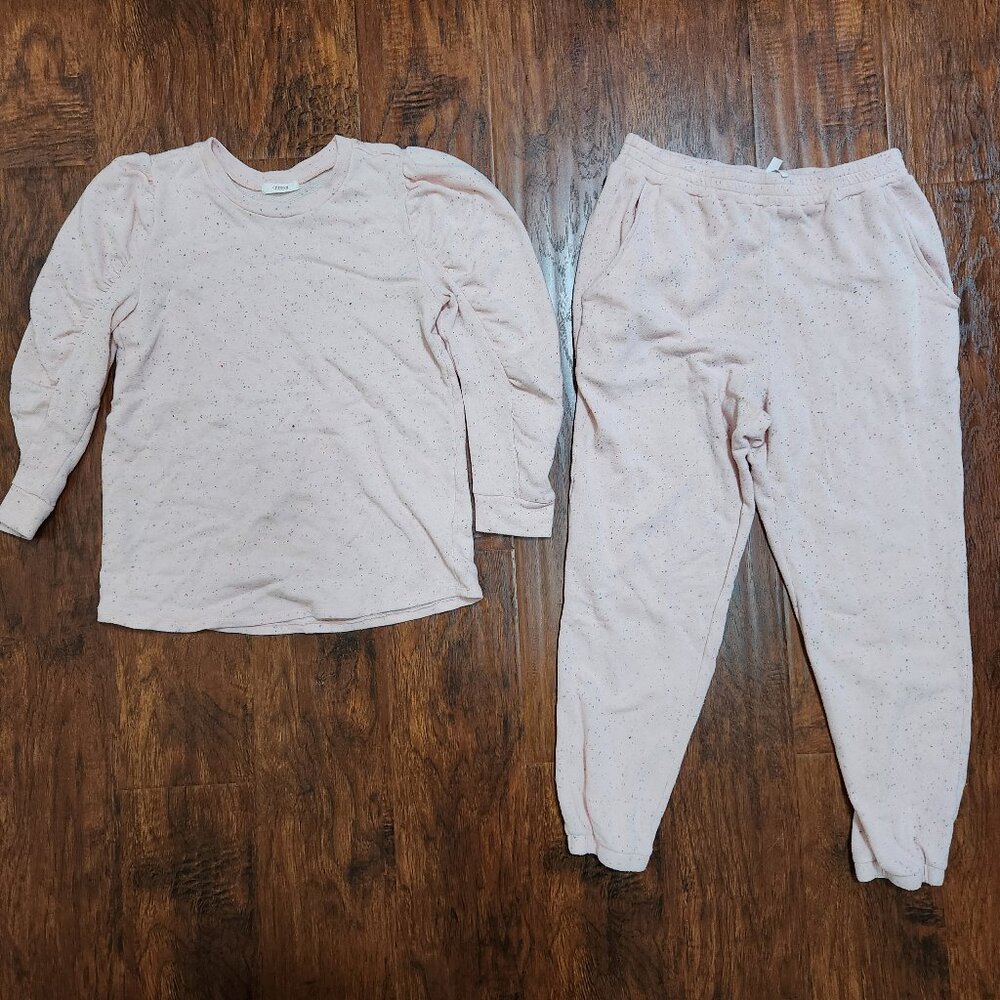 Pink funfetti lounge set with puffy sleeves